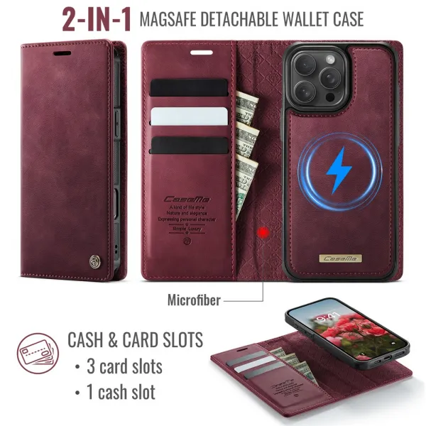 CASEME C49 Peňaženkové puzdro a zadný kryt 2v1 Apple iPhone 16 Pro Max červený