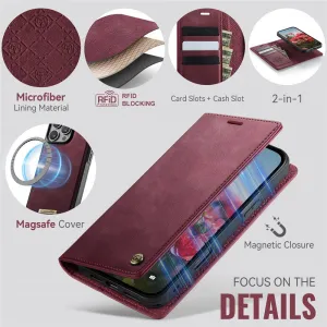 CASEME C49 Peňaženkové puzdro a zadný kryt 2v1 Apple iPhone 16 Pro Max červený