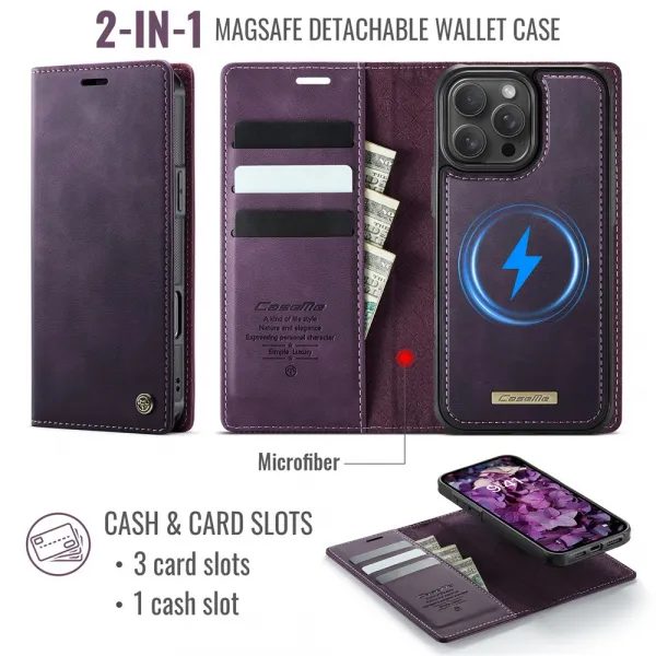 CASEME C49 Peňaženkové puzdro a zadný kryt 2v1 Apple iPhone 16 Pro Max fialový