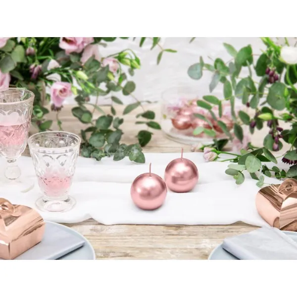 PartyDeco Guľaté sviečky ružovo zlaté 6cm 10ks