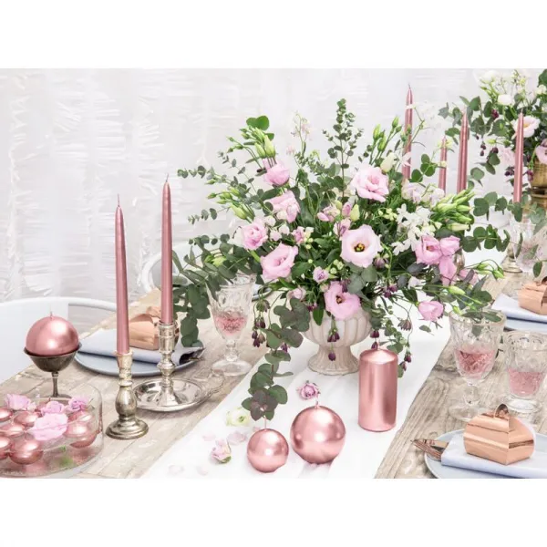 PartyDeco Guľaté sviečky ružovo zlaté 6cm 10ks