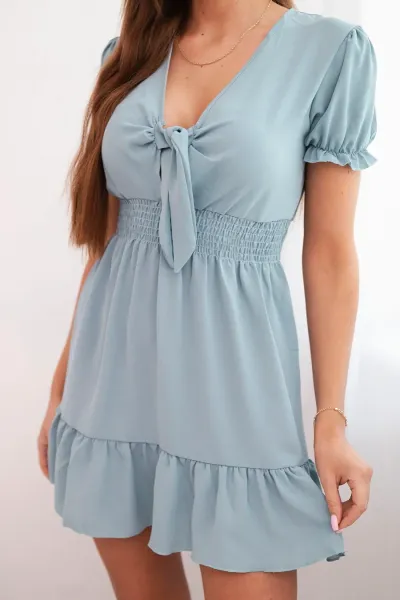 Dress with a tied V-neck marine