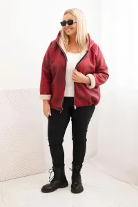 Kesi Włoski Dámska bunda Plus Size s kapucňou a baránkom bordová