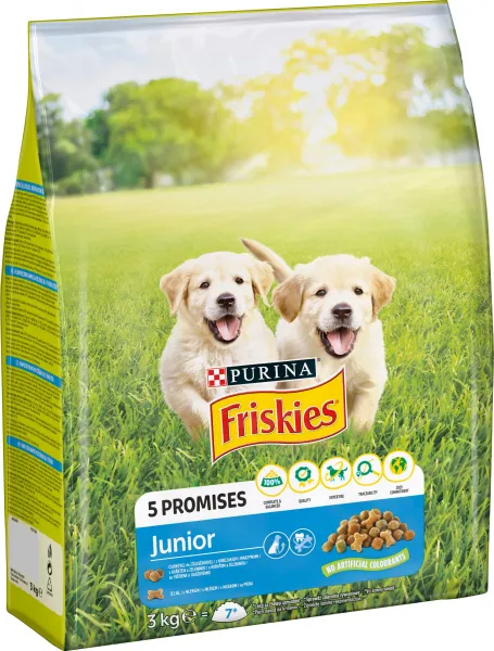 FRISKIES GP 4x3kg Junior s kuraťom, mliekom a pridanou zeleninou