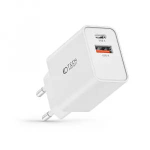 Tech-Protect 2-port sieťová nabíjačka USB / USB-C 30W QC, biela