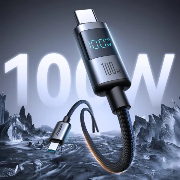 Joyroom S-A16 Pro Prism Series kábel USB-C – USB-C s digitálnym displejom, 100W, 1,2 m, čierny