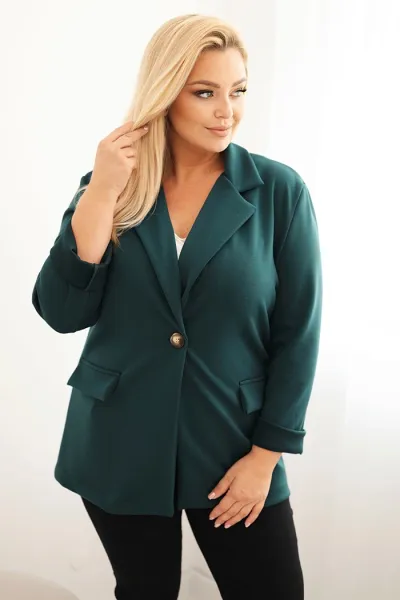 Legínovo Béžové dámske sako z viskózy Plus Size s dlhým rukávom a golierom Farba: Slivková, Veľkosť: UNI