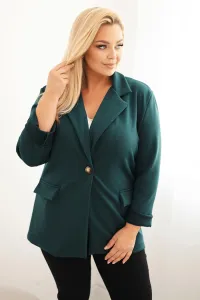 Legínovo Béžové dámske sako z viskózy Plus Size s dlhým rukávom a golierom Farba: Slivková, Veľkosť: UNI