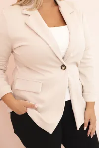Legínovo Béžové dámske sako z viskózy Plus Size s dlhým rukávom a golierom Farba: Slivková, Veľkosť: UNI
