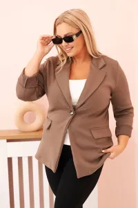 Legínovo Béžové dámske sako z viskózy Plus Size s dlhým rukávom a golierom Farba: Slivková, Veľkosť: UNI