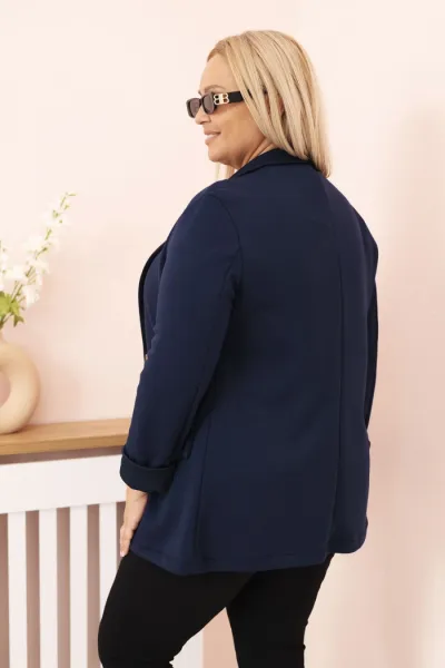 Legínovo Béžové dámske sako z viskózy Plus Size s dlhým rukávom a golierom Farba: Slivková, Veľkosť: UNI