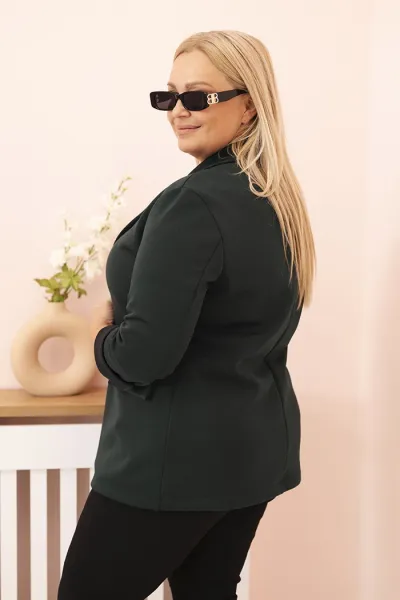 Legínovo Béžové dámske sako z viskózy Plus Size s dlhým rukávom a golierom Farba: Slivková, Veľkosť: UNI