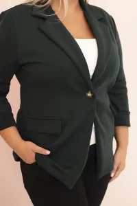Legínovo Béžové dámske sako z viskózy Plus Size s dlhým rukávom a golierom Farba: Slivková, Veľkosť: UNI