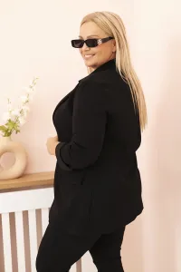 Legínovo Béžové dámske sako z viskózy Plus Size s dlhým rukávom a golierom Farba: Slivková, Veľkosť: UNI