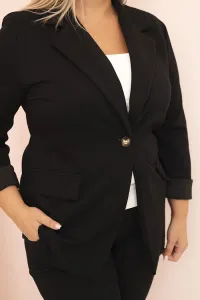 Legínovo Béžové dámske sako z viskózy Plus Size s dlhým rukávom a golierom Farba: Slivková, Veľkosť: UNI