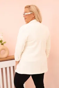 Legínovo Béžové dámske sako z viskózy Plus Size s dlhým rukávom a golierom Farba: Slivková, Veľkosť: UNI
