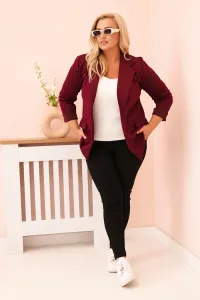Legínovo Béžové dámske sako z viskózy Plus Size s dlhým rukávom a golierom Farba: Slivková, Veľkosť: UNI
