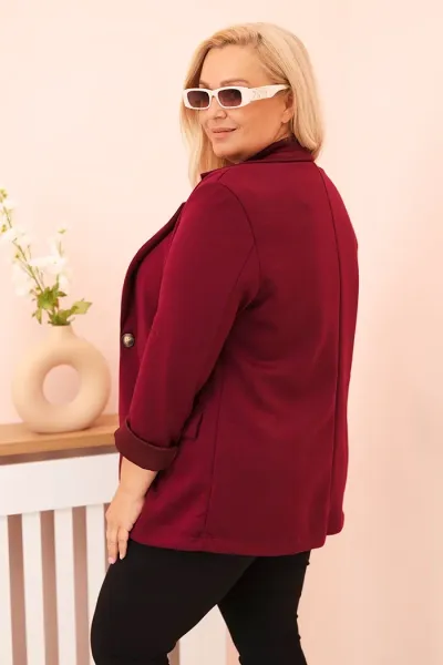 Legínovo Béžové dámske sako z viskózy Plus Size s dlhým rukávom a golierom Farba: Slivková, Veľkosť: UNI