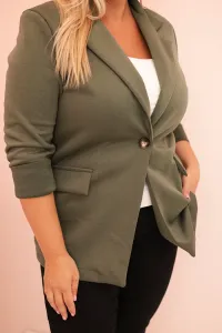 Legínovo Béžové dámske sako z viskózy Plus Size s dlhým rukávom a golierom Farba: Slivková, Veľkosť: UNI