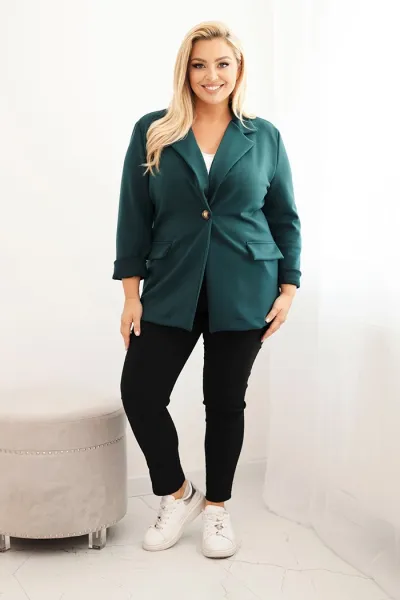 Legínovo Béžové dámske sako z viskózy Plus Size s dlhým rukávom a golierom Farba: Slivková, Veľkosť: UNI