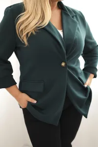 Legínovo Béžové dámske sako z viskózy Plus Size s dlhým rukávom a golierom Farba: Slivková, Veľkosť: UNI