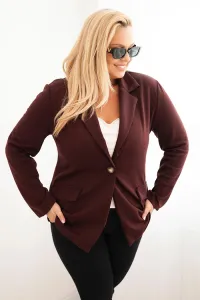 Legínovo Béžové dámske sako z viskózy Plus Size s dlhým rukávom a golierom Farba: Slivková, Veľkosť: UNI