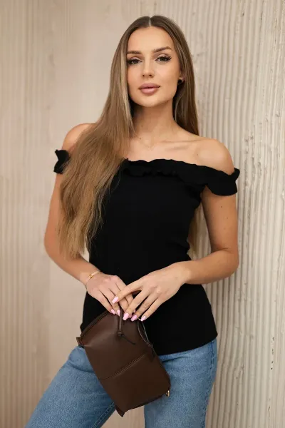 Legínovo Béžová blúzka španielskeho strihu s volánmi Farba: Modrá, Veľkosť: UNI