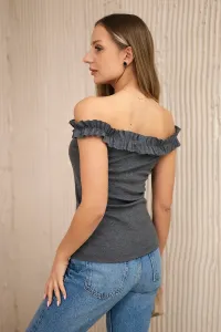 Legínovo Béžová blúzka španielskeho strihu s volánmi Farba: Modrá, Veľkosť: UNI