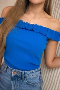 Legínovo Béžová blúzka španielskeho strihu s volánmi Farba: Modrá, Veľkosť: UNI