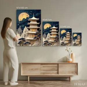 Japonský 3D obraz s pagodou na stenu