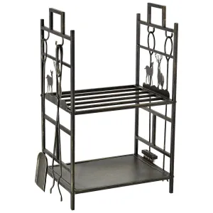 Outsunny Stojan na dřevo ke krbu s nářadím, černozlatý