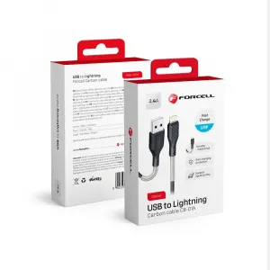 Forcell Carbon kábel, USB A - Lightning, 2,4 A, CB-01A, čierny, 1 meter