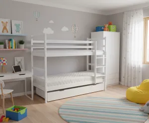 Elvisia Drevená poschodová posteľ MONEY so zásuvkou | biela 80 x 180 cm