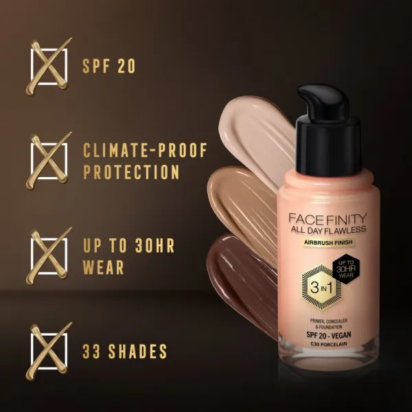 Max Factor Facefinity All Day Flawless dlhotrvajúci make-up SPF 20 odtieň 30 Porcelain 30 ml