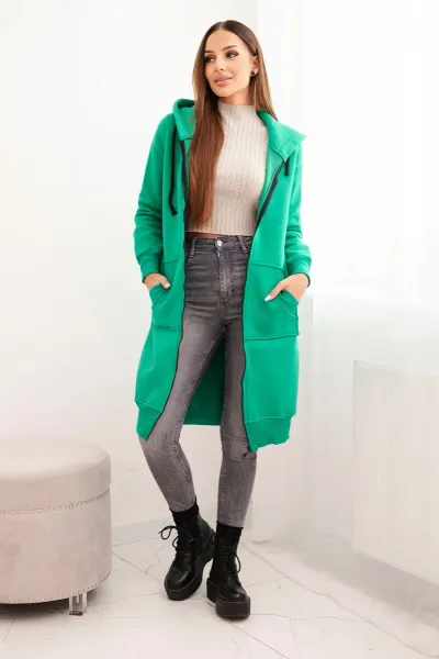 Long insulated hoodie in green