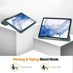 LEATHER Zaklápací obal pre Samsung Galaxy Tab S9 tmavozelený