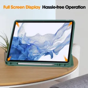 LEATHER Zaklápací obal pre Samsung Galaxy Tab S9 tmavozelený