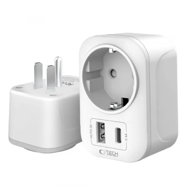 Tech-Protect TA100 cestovný adaptér US / EU, biely