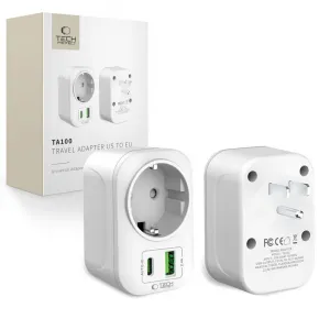 Tech-Protect TA100 cestovný adaptér US / EU, biely