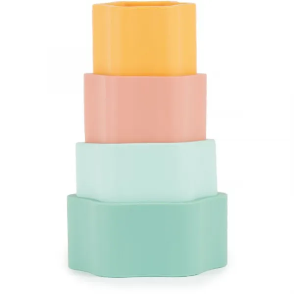 Bieco Silicone Stacking Tower Flower aktivity hračka 12 m+ Tropical Vibes 4 ks