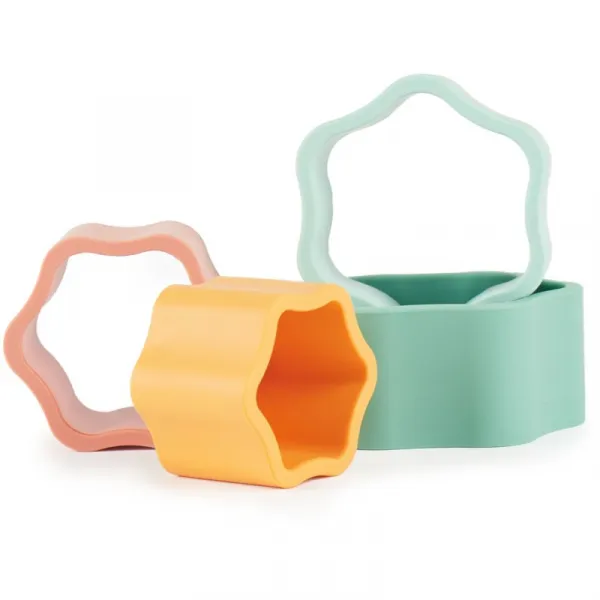 Bieco Silicone Stacking Tower Flower aktivity hračka 12 m+ Tropical Vibes 4 ks