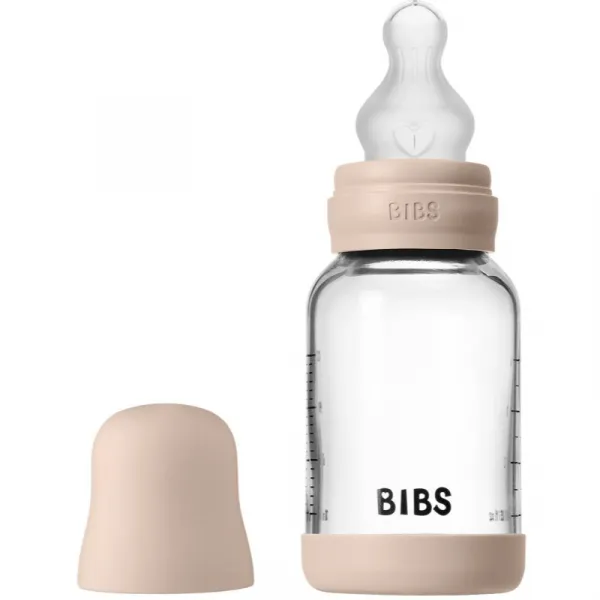 Dojčenská fľaša BIBS – sklenená, silikónový cumlík, Blush, 120 ml