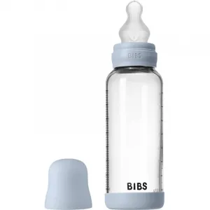 Dojčenská fľaša BIBS – sklenená, silikónový cumlík, Baby Blue, 240 ml