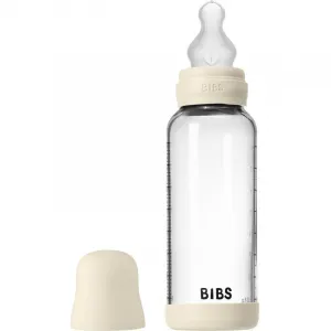 BIBS Baby Glass Bottle Silicone antikoliková fľaša so silikónovým náustkom Ivory 240 ml
