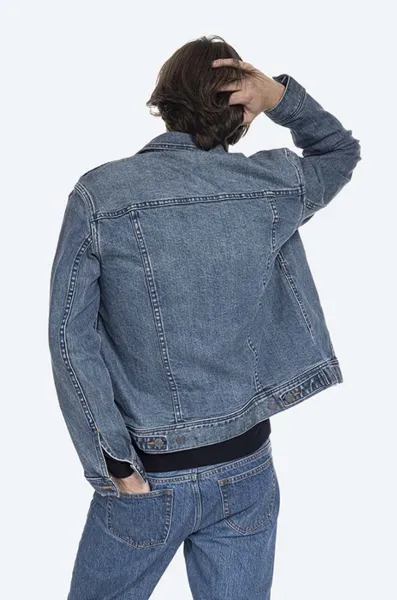 Rifľová bunda A.P.C. Veste Jean Us COZZK-H02223 INDIGO pánska, tmavomodrá farba, prechodná
