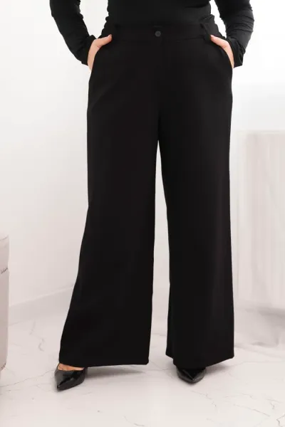 Legínovo Dámske nohavice Plus Size so širokými nohavicami a khaki opaskom Farba: Khaki, Veľkosť: UNI