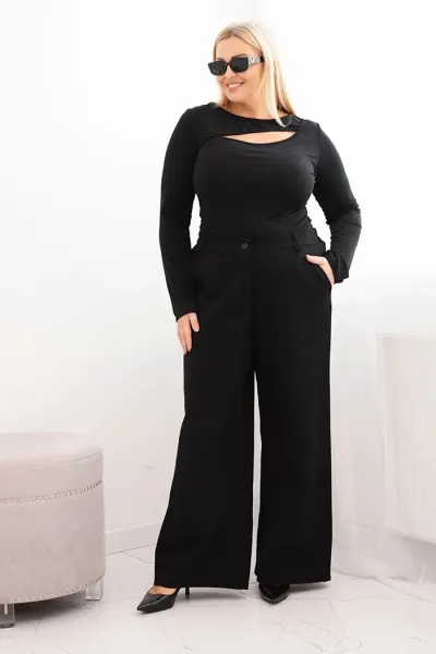 Legínovo Dámske nohavice Plus Size so širokými nohavicami a khaki opaskom Farba: Khaki, Veľkosť: UNI