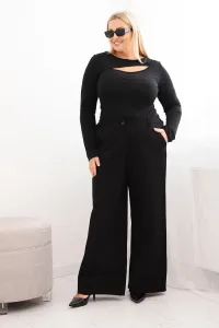 Legínovo Dámske nohavice Plus Size so širokými nohavicami a khaki opaskom Farba: Khaki, Veľkosť: UNI