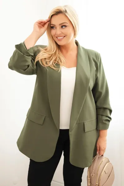 Legínovo Elegantné béžové dámske sako Plus Size Farba: Námornícka modrá, Veľkosť: UNI