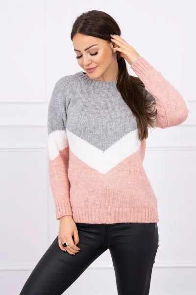 Legínovo Sveter s geometrickými vzormi fuksia+horčicová Farba: Svetlo hnedá, Veľkosť: UNI
